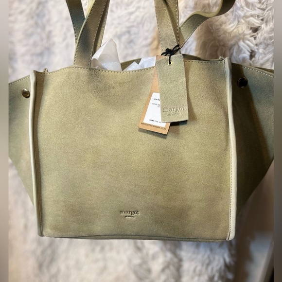 💚💚 NWT- MARGOT NEW YORK Viral JAMEE Double Handle Suede Shoulder Bag Tote💚💚 - Picture 9 of 15